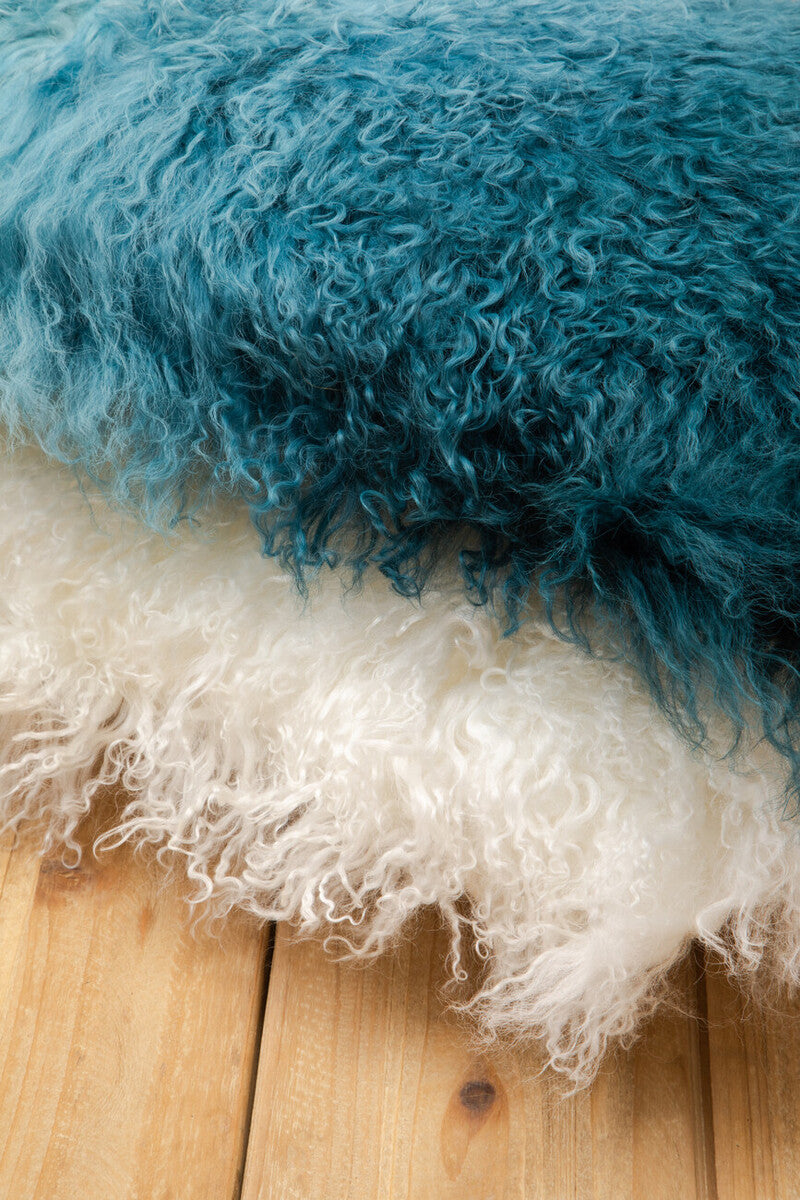 Bosie Real Mongolian Fur White Square Cushion