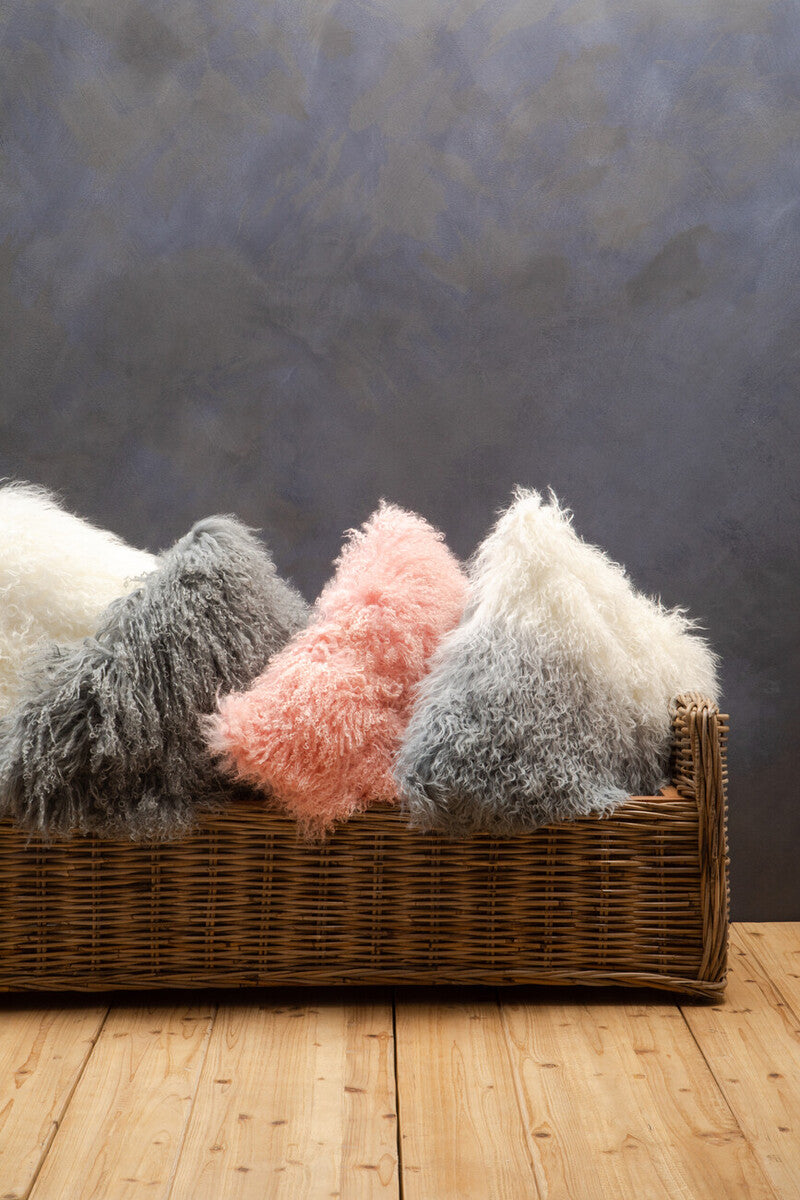 Bosie Real Mongolian Fur White Square Cushion