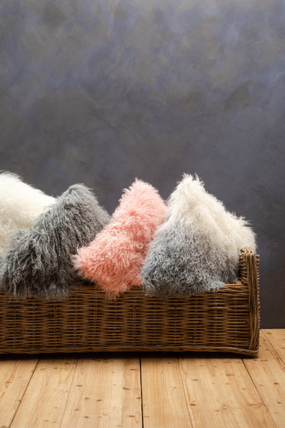 Bosie Real Mongolian Fur White Square Cushion