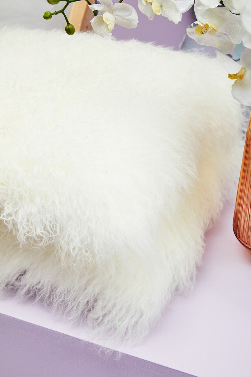 Bosie Real Mongolian Fur White Square Cushion - Image 9