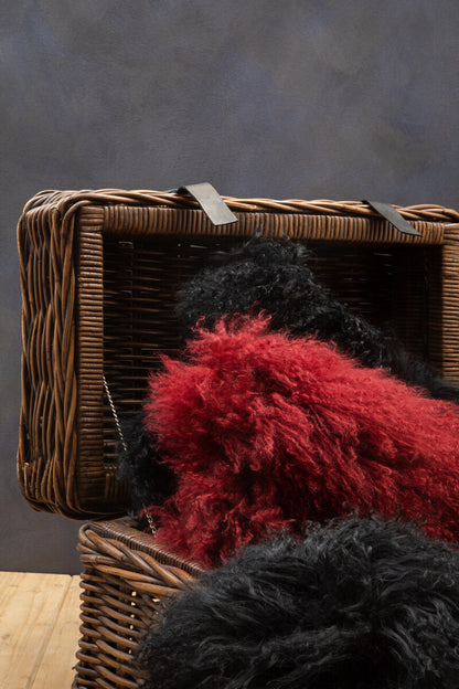 Bosie Real Mongolian Fur Black Rectangular Cushion