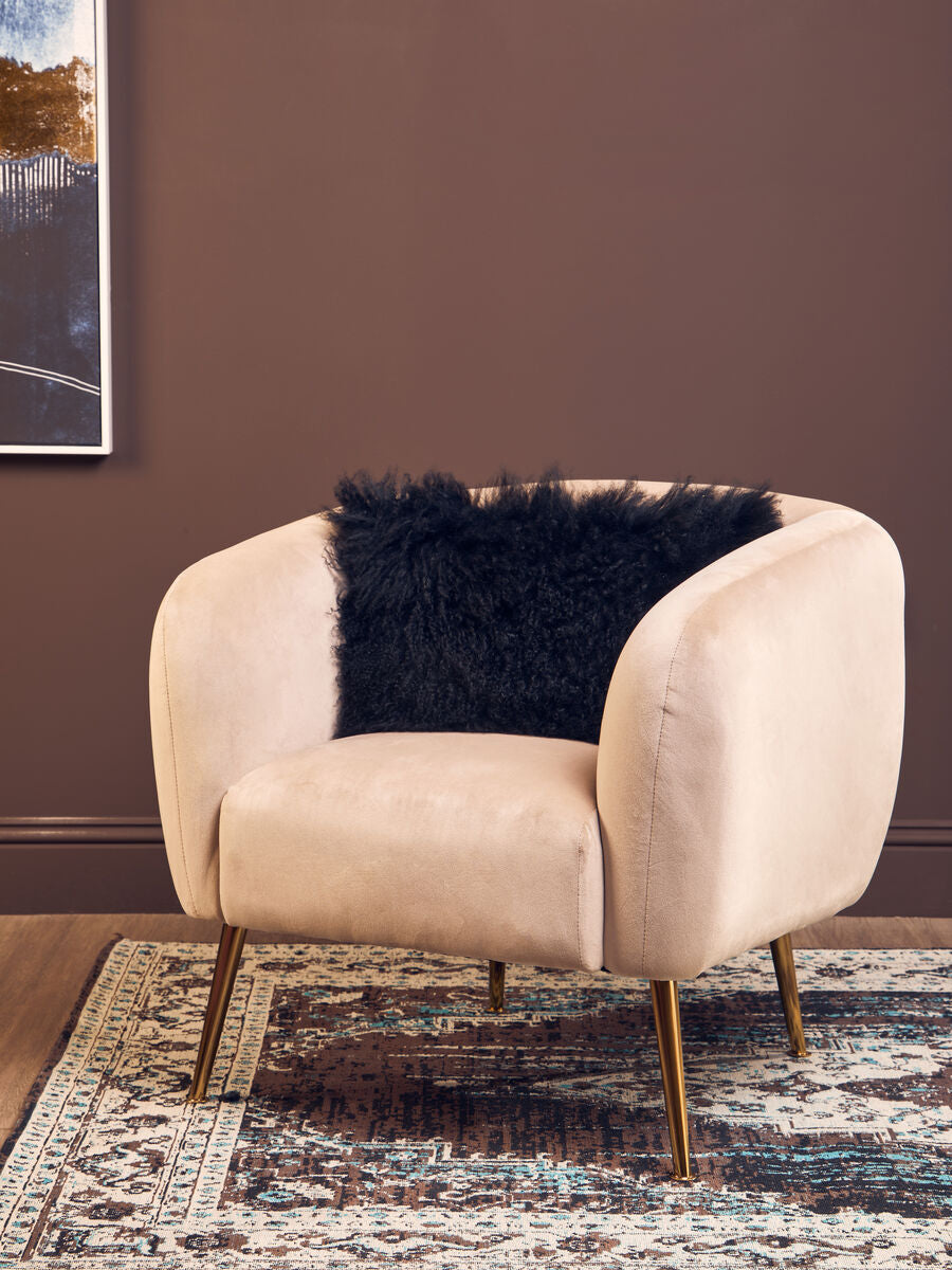 Bosie Real Mongolian Fur Black Rectangular Cushion