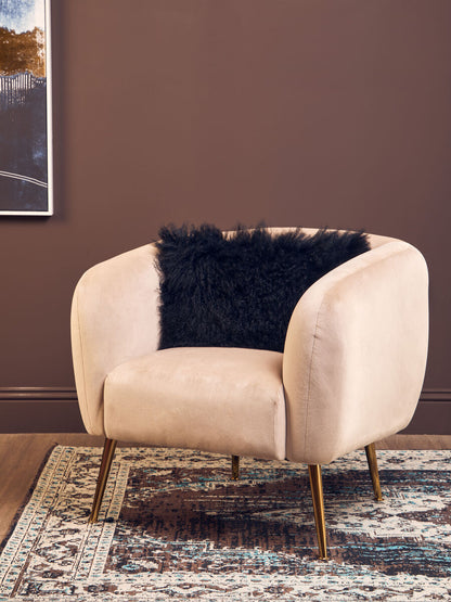 Bosie Real Mongolian Fur Black Rectangular Cushion