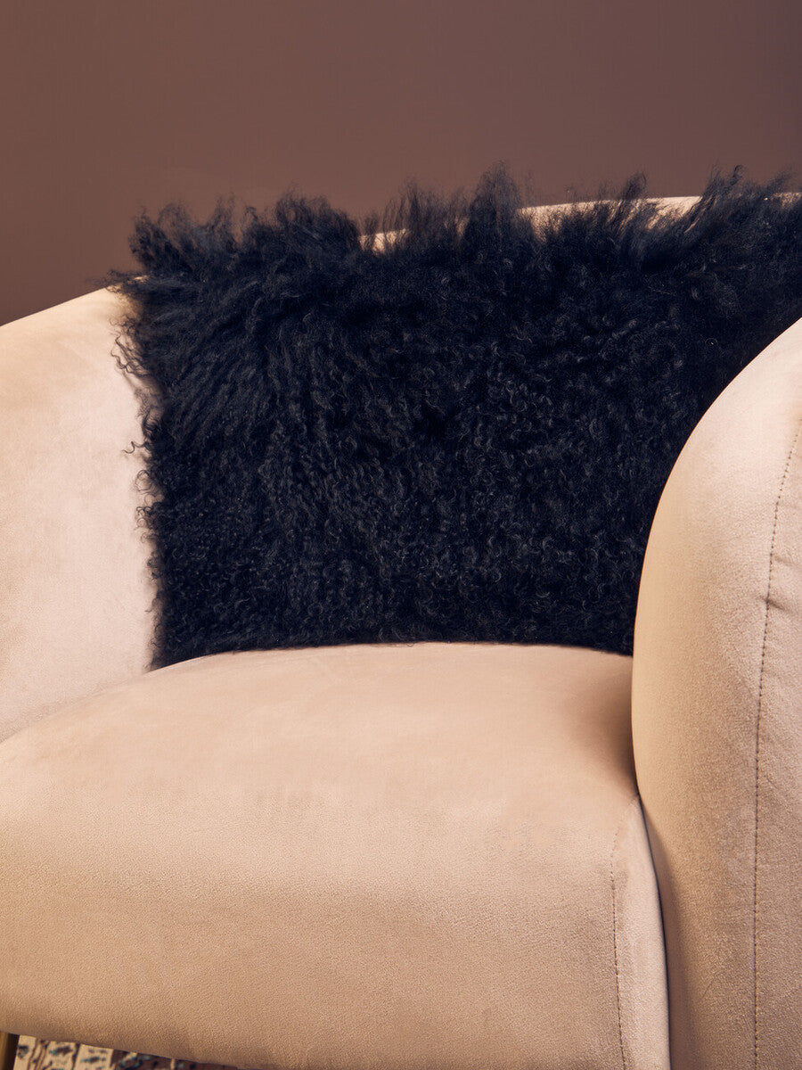 Bosie Real Mongolian Fur Black Rectangular Cushion - Image 5
