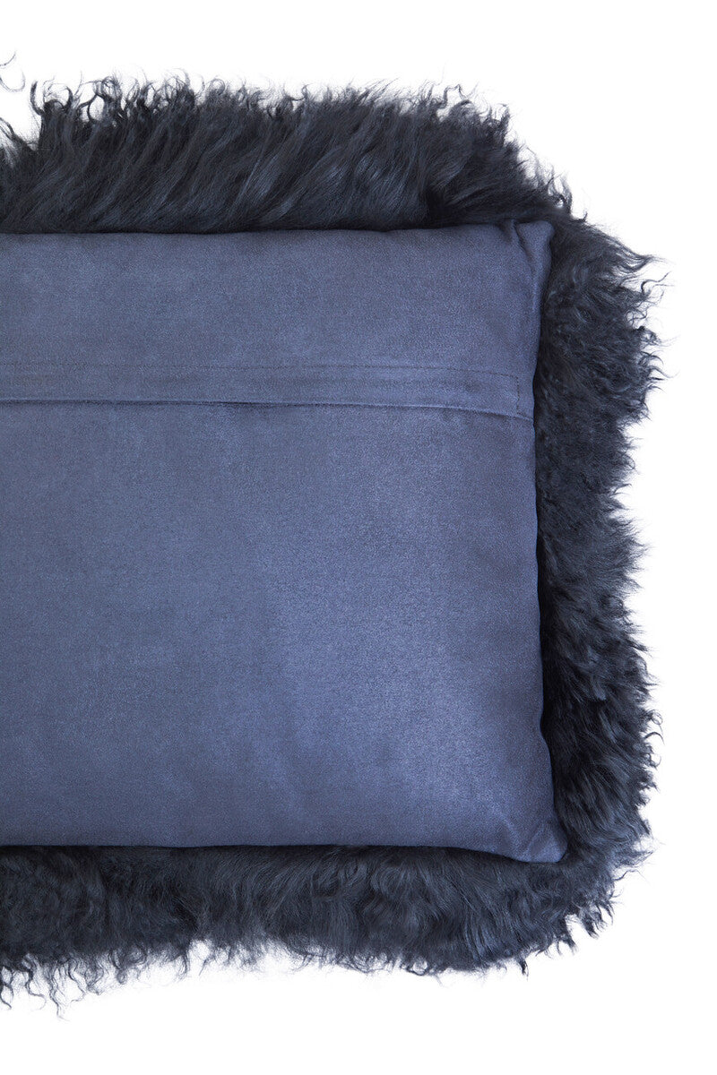 Bosie Real Mongolian Fur Black Rectangular Cushion