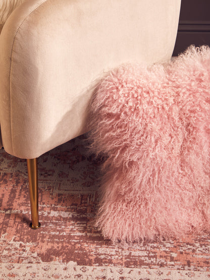 Bosie Real Mongolian Fur Pink Square Cushion
