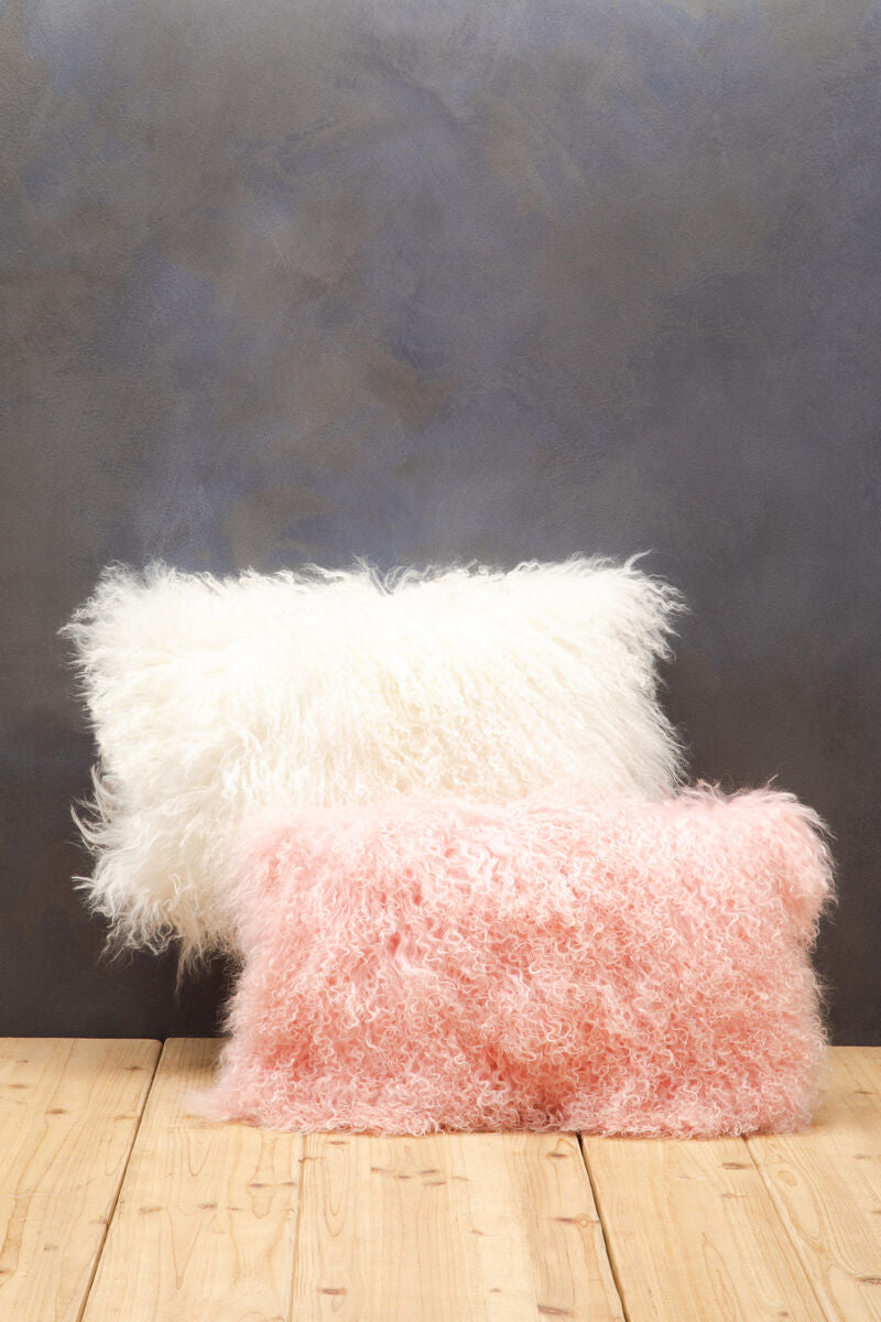 Bosie Real Mongolian Fur Pink Rectangular Cushion