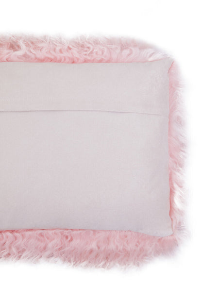 Bosie Real Mongolian Fur Pink Rectangular Cushion