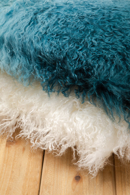 Bosie Real Mongolian Fur Teal Square Cushion