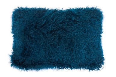 Bosie Mongolian Fur Teal Rectangular Cushion