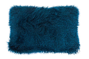 Bosie Mongolian Fur Teal Rectangular Cushion