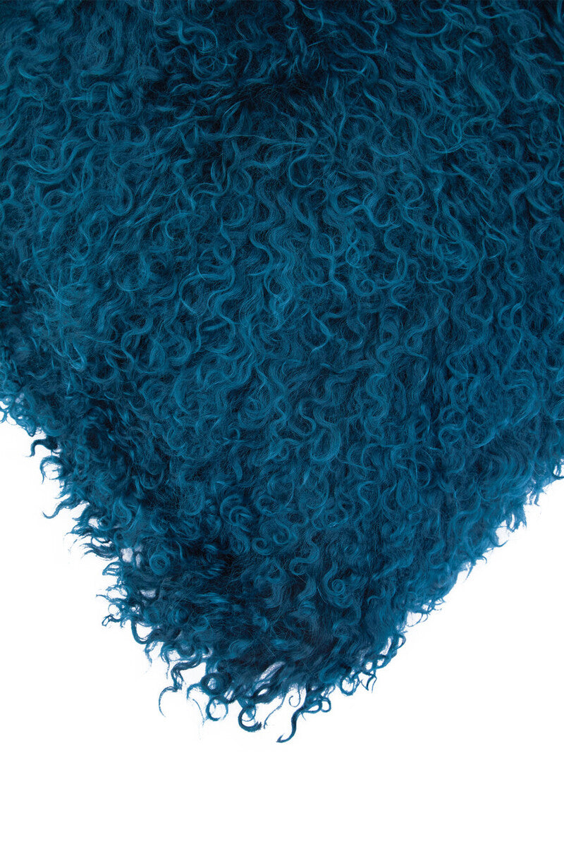 Bosie Real Mongolian Fur Teal Rectangular Cushion - Image 3