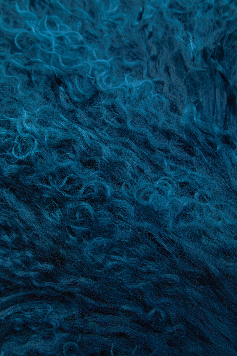 Bosie Real Mongolian Fur Teal Rectangular Cushion - Image 4