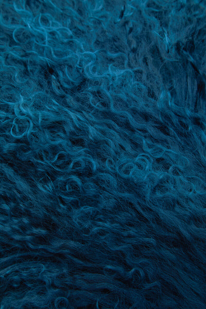 Bosie Real Mongolian Fur Teal Rectangular Cushion