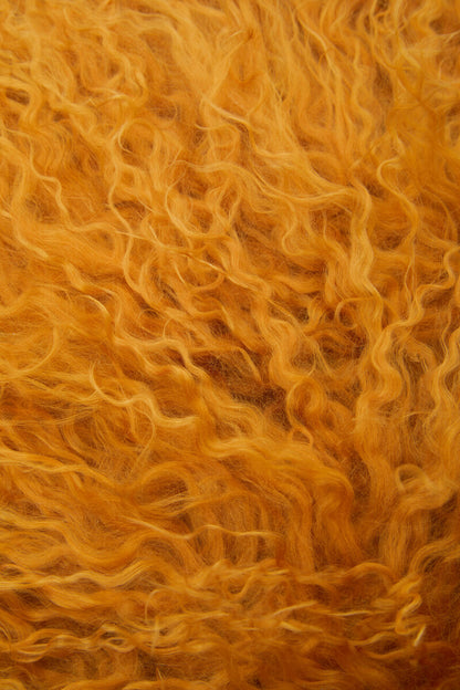 Bosie Real Mongolian Fur Ochre Square Cushion