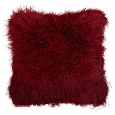 Bosie Mongolian Fur Maroon Square Cushion