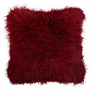Bosie Mongolian Fur Maroon Square Cushion
