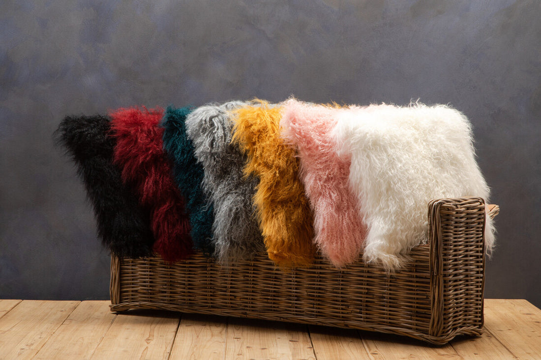 Bosie Real Mongolian Fur Maroon Square Cushion - Image 4