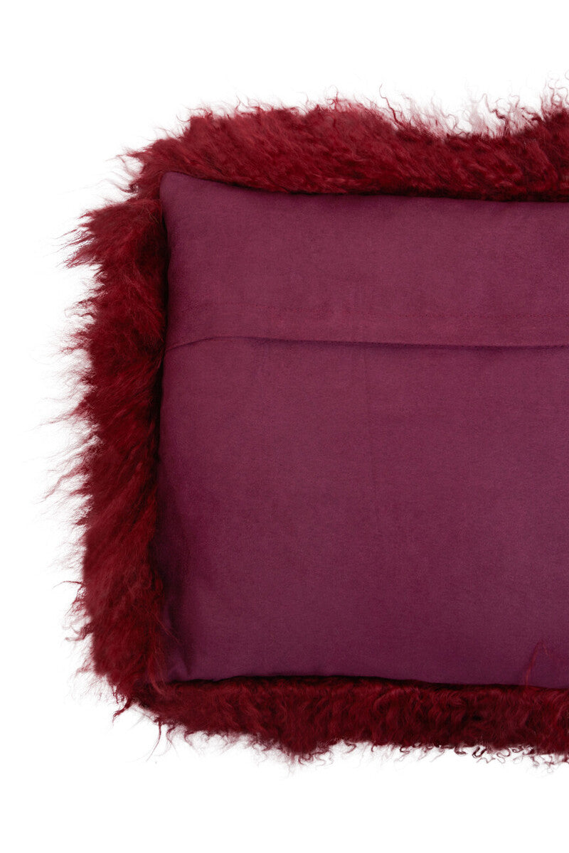 Bosie Real Mongolian Fur Maroon Rectangular Cushion - Image 5