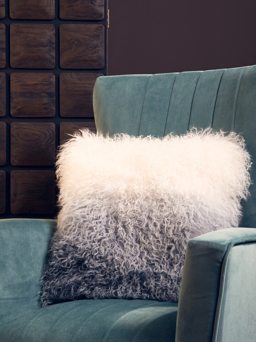 Bosie Real Mongolian Fur Grey Ombre Square Cushion - Image 4