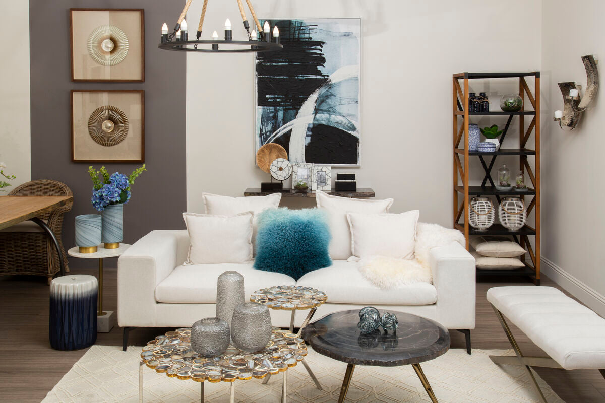 Bosie Real Mongolian Fur Blue Ombre Square Cushion