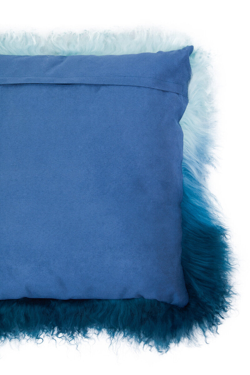 Bosie Real Mongolian Fur Blue Ombre Square Cushion