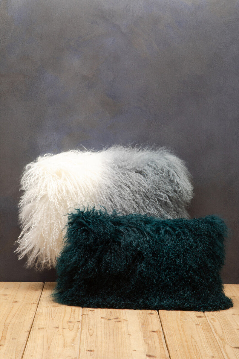 Bosie Real Mongolian Fur Blue Ombre Rectangular Cushion