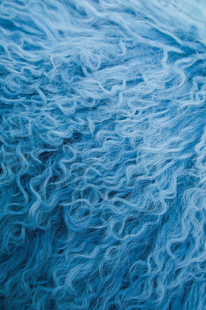 Bosie Real Mongolian Fur Blue Ombre Rectangular Cushion