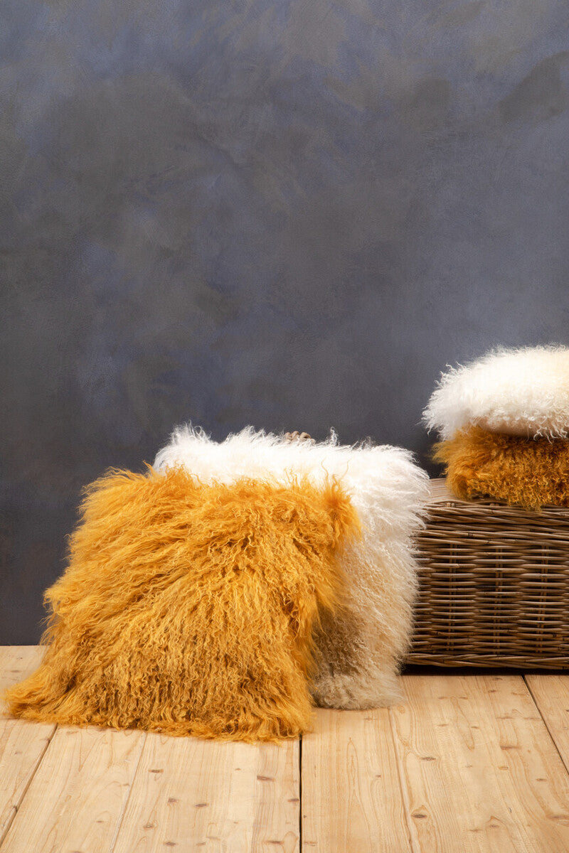 Bosie Real Mongolian Fur Natural Ombre Square Cushion - Image 4