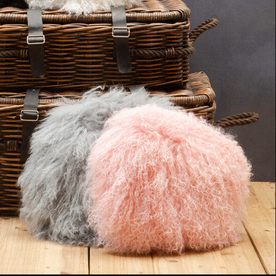 Bosie Real Mongolian Fur Pink Round Cushion