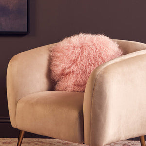Bosie Real Mongolian Fur Pink Round Cushion