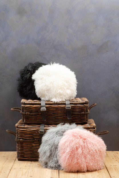 Bosie Real Mongolian Fur Pink Round Cushion