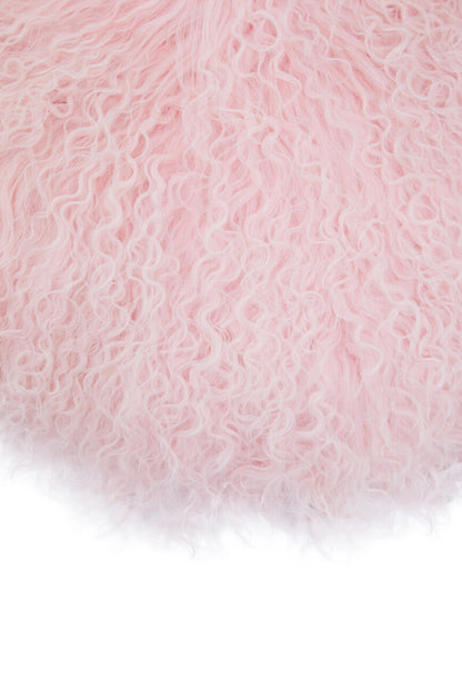 Bosie Real Mongolian Fur Pink Round Cushion