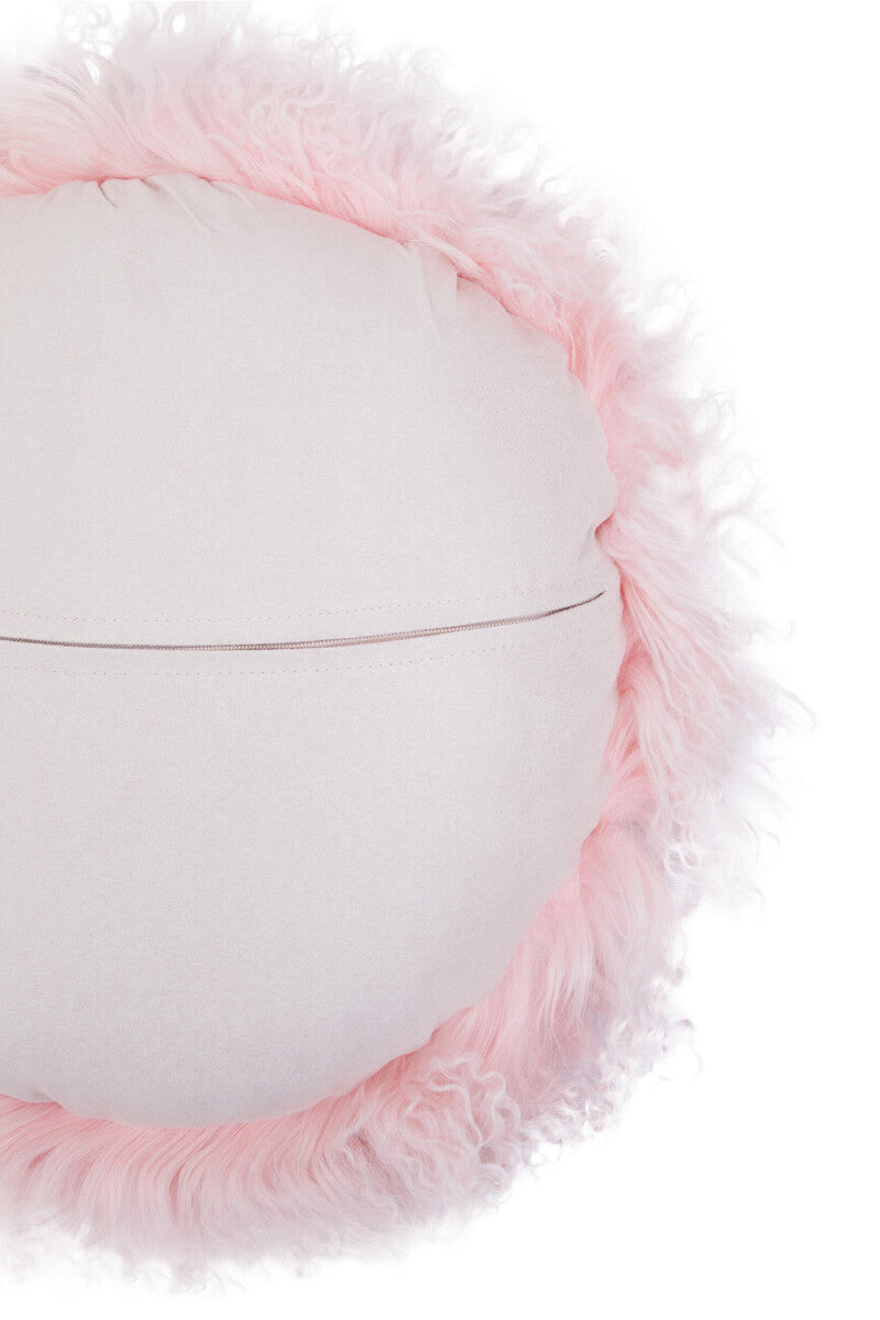 Bosie Real Mongolian Fur Pink Round Cushion - Image 14