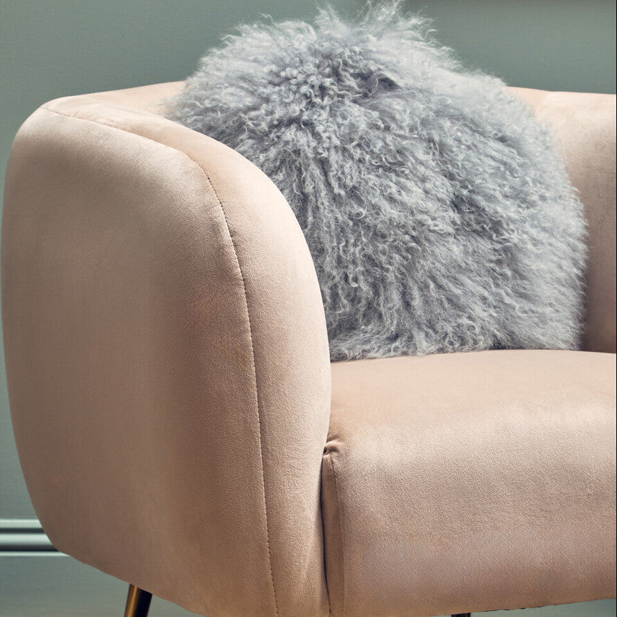 Bosie Real Mongolian Fur Grey Round Cushion - Image 5