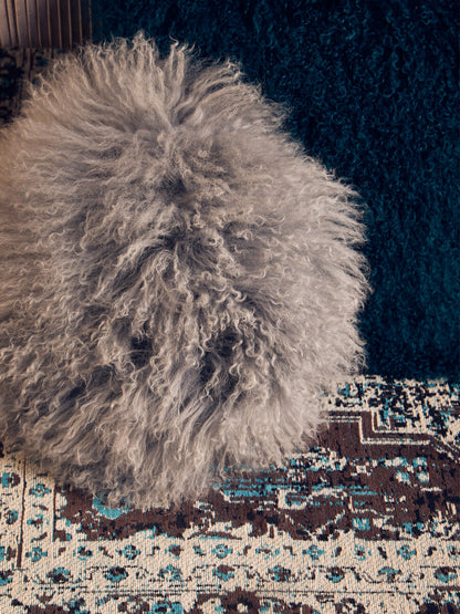 Bosie Real Mongolian Fur Grey Round Cushion