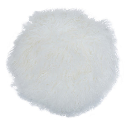 Bosie Real Mongolian Fur White Round Cushion