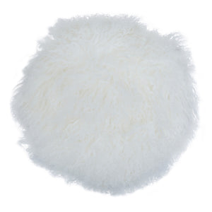 Bosie Real Mongolian Fur White Round Cushion