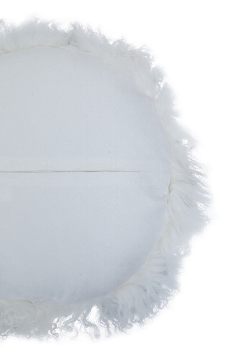 Bosie Real Mongolian Fur White Round Cushion