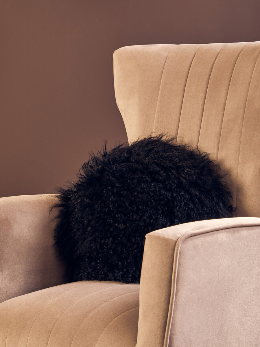 Bosie Real Mongolian Fur Black Round Cushion - Image 6