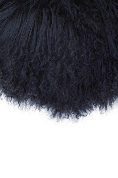 Bosie Real Mongolian Fur Black Round Cushion