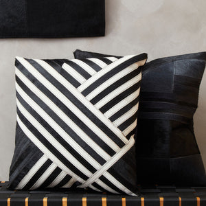 Bosie Safira Black and White Hair on Leather Cushion