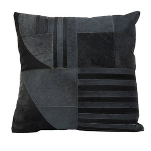 Bosie Black and Grey Hair on Leather Cushion | Safira