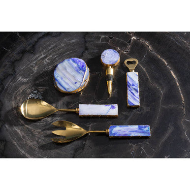 Bowerbird Agata Blue And Gold Candle Holder