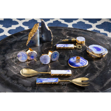 Bowerbird Agata Blue And Gold Candle Holder - Image 4