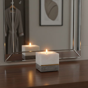 White and Grey Marble Tealight Holder | Kira