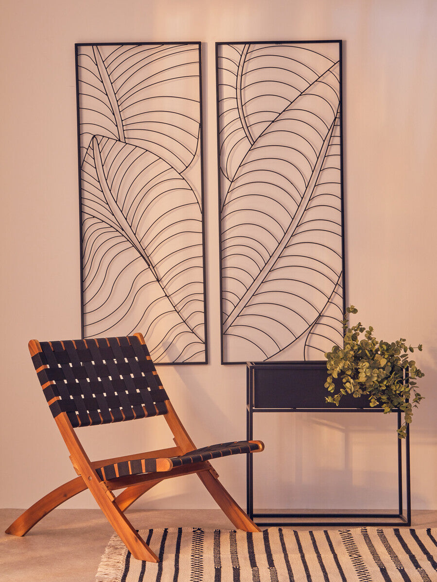 Trento Large Black Leaf Design Wall Art