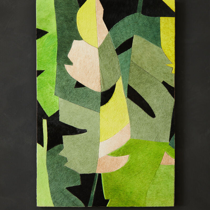 Safira Botanical Hair on Leather Patchwork Wall Art - Image 1