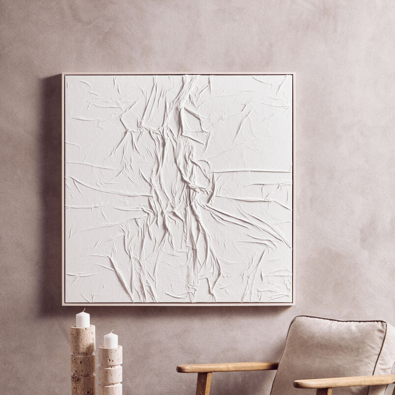 Astratto White Hand Painted Sculptural Fabric Wall Art - Image 1
