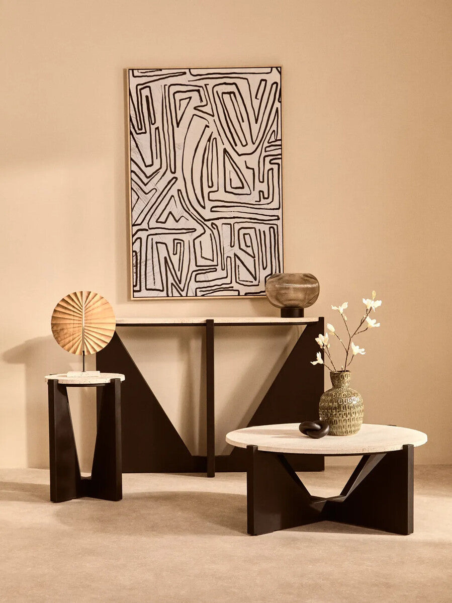 Astratto Abstract Black and Cream Textured Wall Art